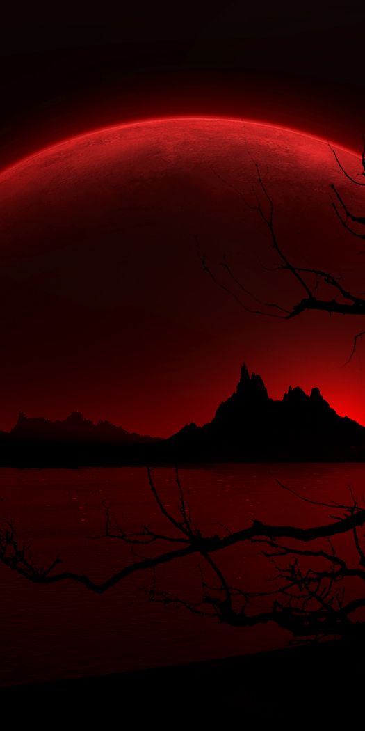 Red Moon Landscape at Night
