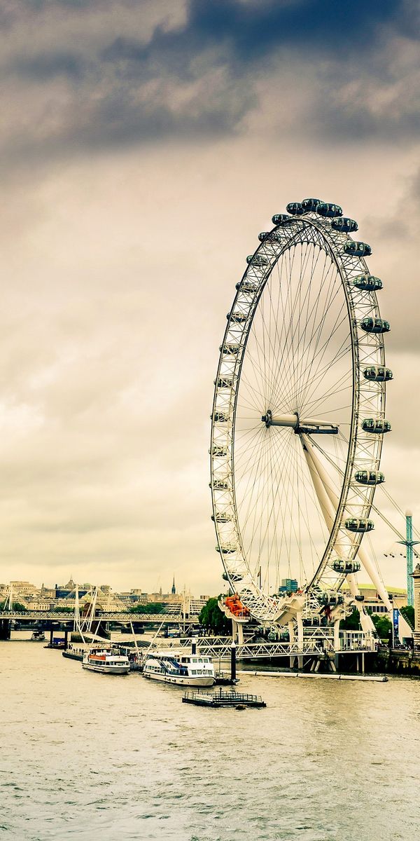 Phone wallpaper: Amusement Park, Ferris Wheel, Cities, Rivers, Architecture free download