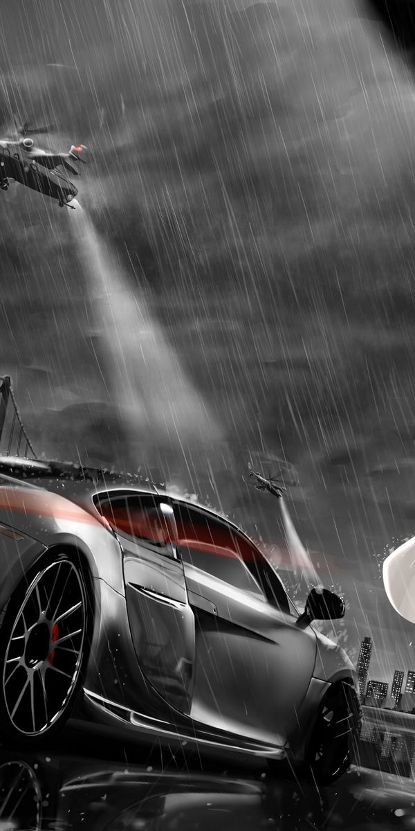 Epic Anime Night Scene Featuring Audi and Helicopter