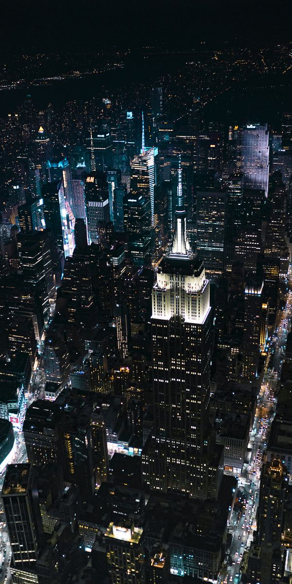 Night Cityscape: Aerial View of Skyscrapers