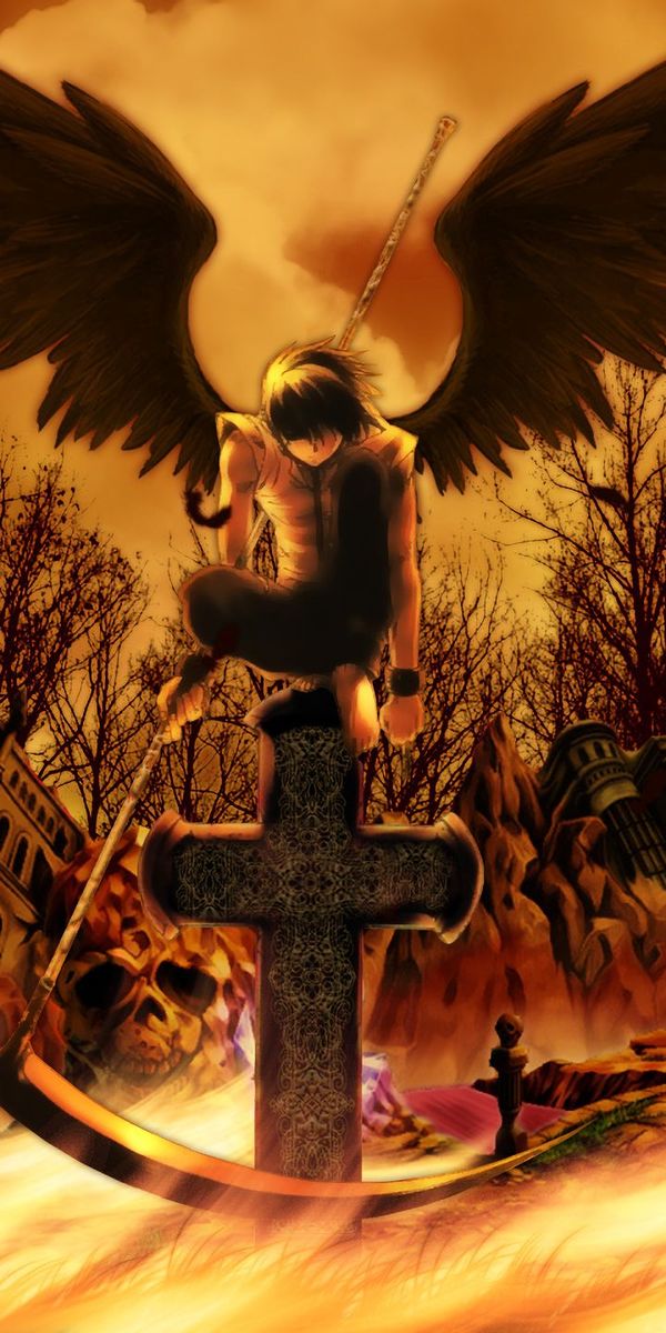 Dark Angel with Scythe and Cross - Stunning Anime Art