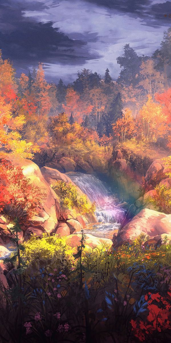 Epic Fantasy Warrior Scene: Autumn River Landscape - 4K Phone Wallpaper
