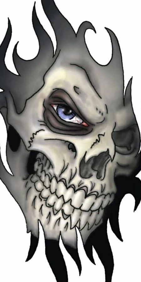 Intriguing dark skull phone wallpaper with fiery details and a unique design