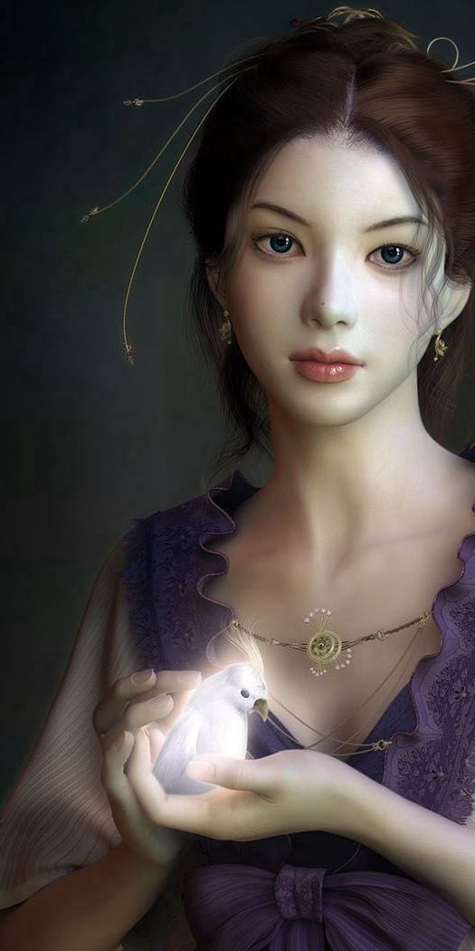 Tender Fantasy Girl Holding a Bird in Her Hands